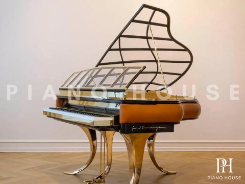 PH Grand Piano: PH157 Legacy | Walnut Cognac Leather | Brass | Modern Sculptural