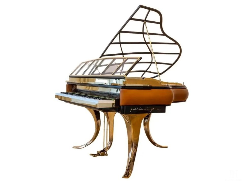PH Grand Piano: PH157 Legacy | Walnut Cognac Leather | Brass | Modern Sculptural