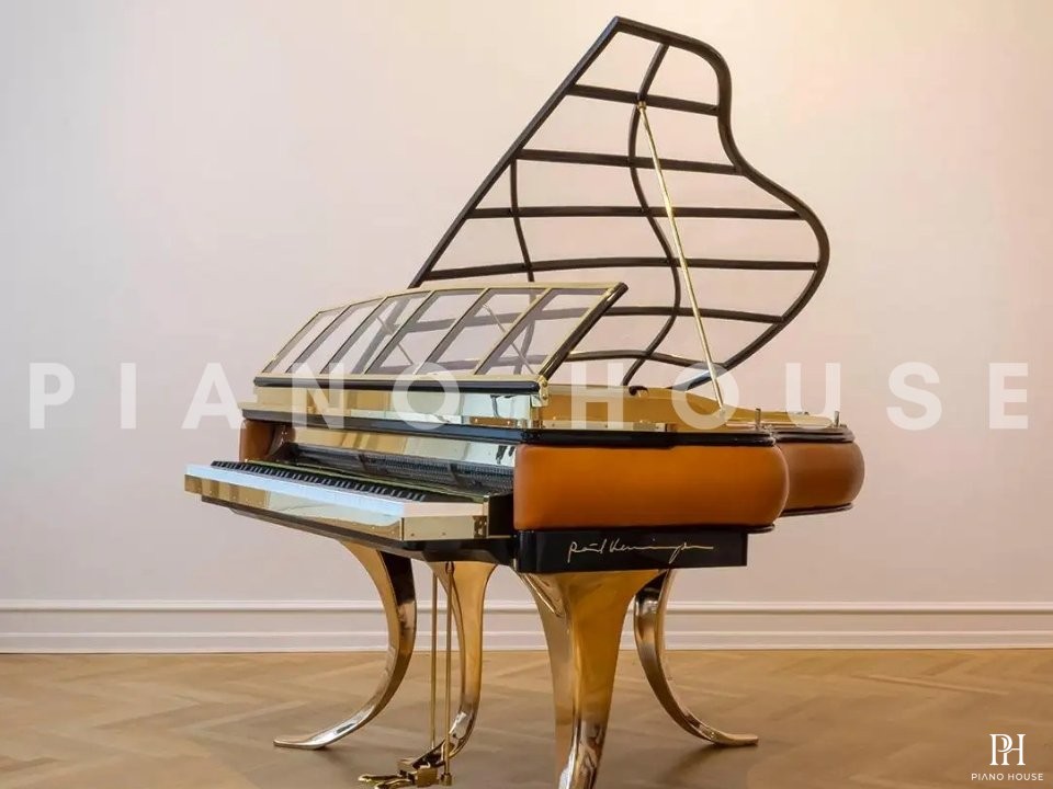 PH Grand Piano: PH157 Legacy | Walnut Cognac Leather | Brass | Modern Sculptural
