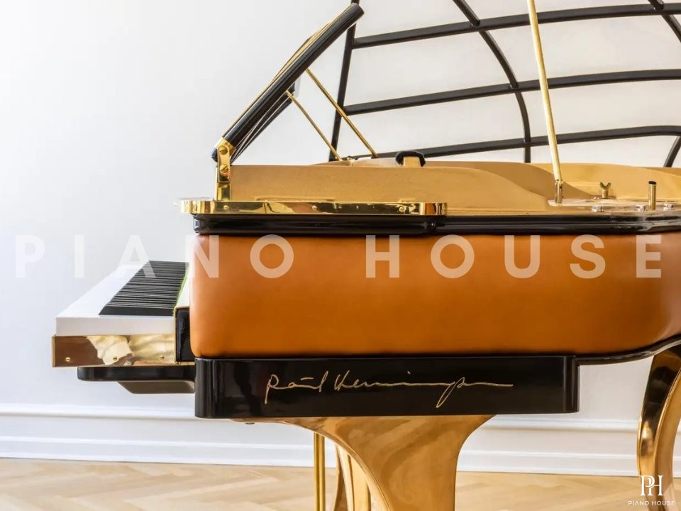PH Grand Piano: PH157 Legacy | Walnut Cognac Leather | Brass | Modern Sculptural