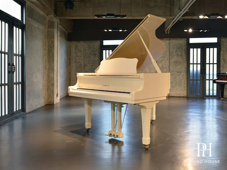 Yamaha C3 Polished White Conservatory Grand Piano Open Lid