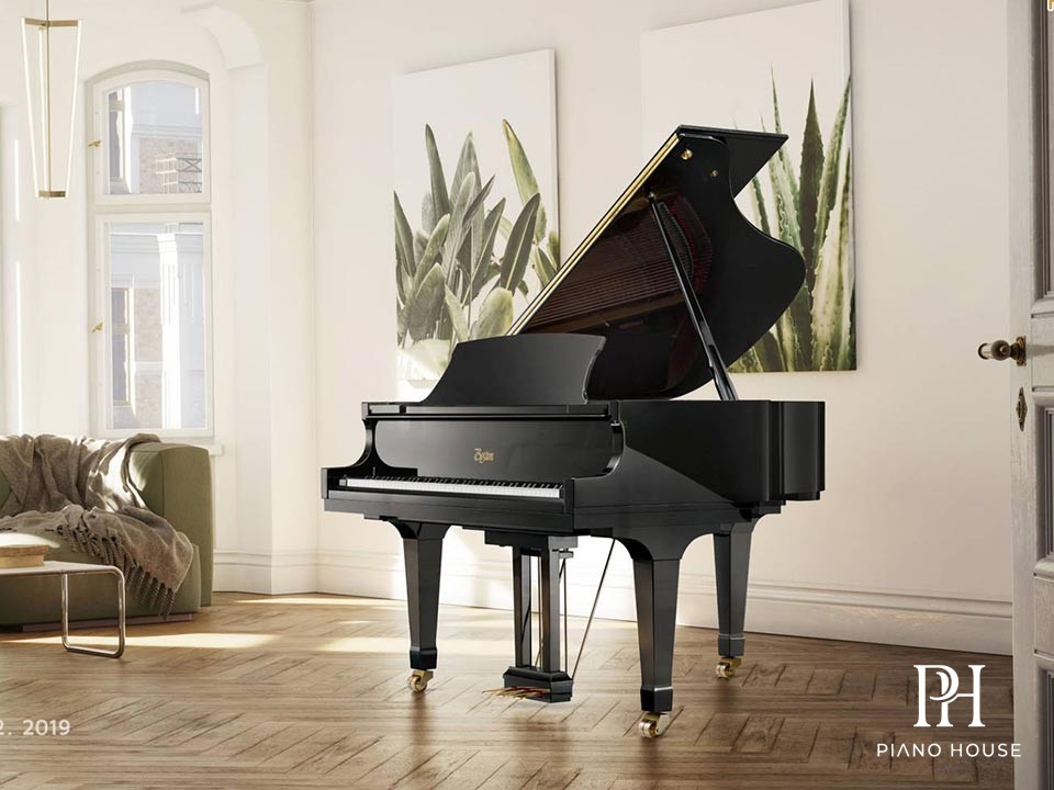 Boston GP-163 PE Traditional Grand Piano Side View finish