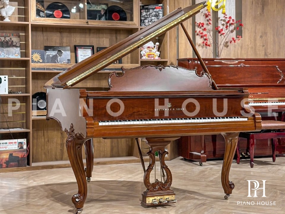 Steinway & Sons Louis XV Hand-Carved Walnut Grand Piano Open Lid