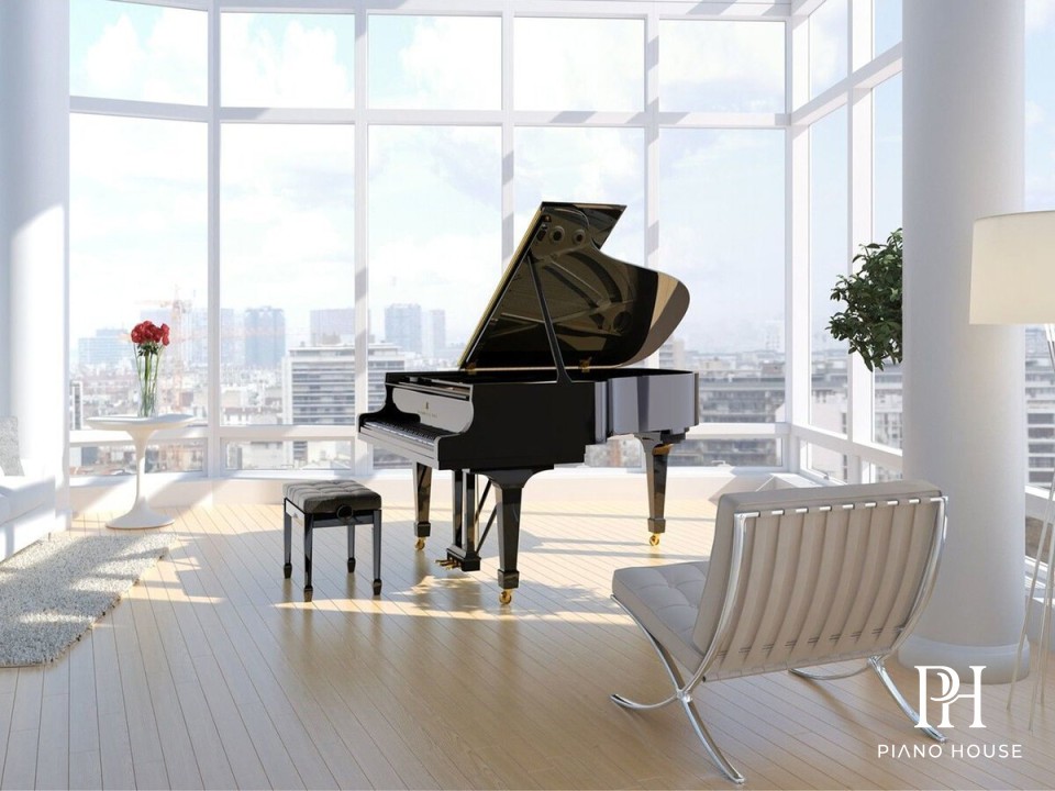 Steinway & Sons Model A-188 Polished Ebony Salon Grand Piano Side Profiling