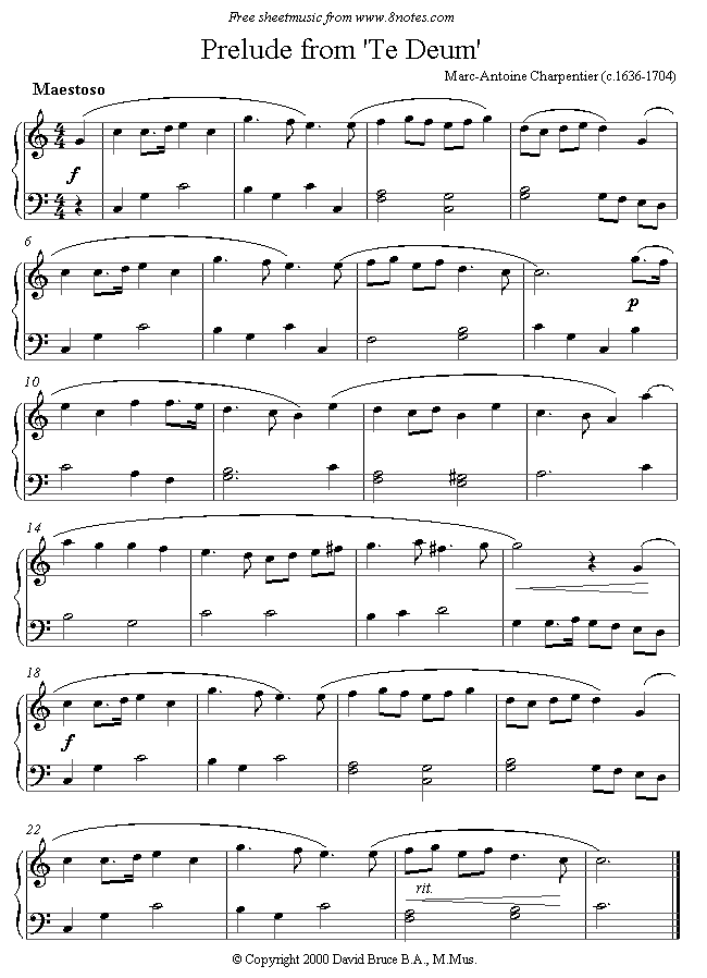 Prelude from 'Te Deum' piano sheet