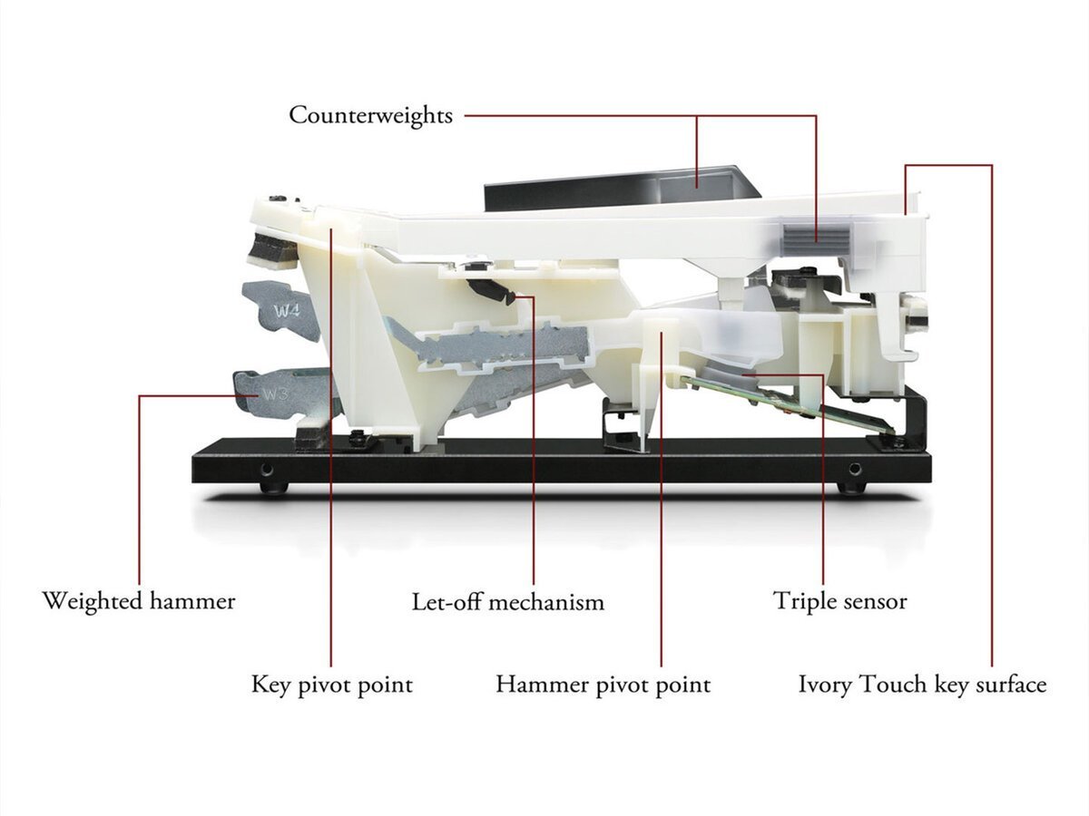 Chi tiết bàn phím 88 phím nặng trên dòng piano KAWAI CN340 GP
