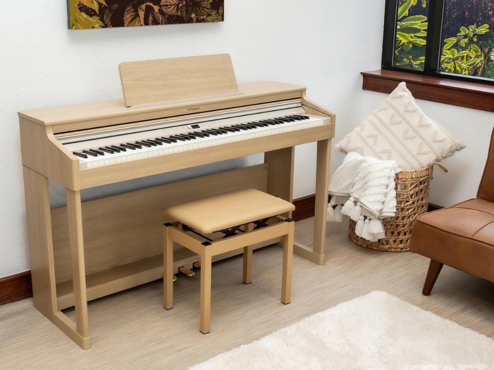 Góc nhìn tổng thể đàn piano ROLAND RP-701 LO màu gỗ sồi
